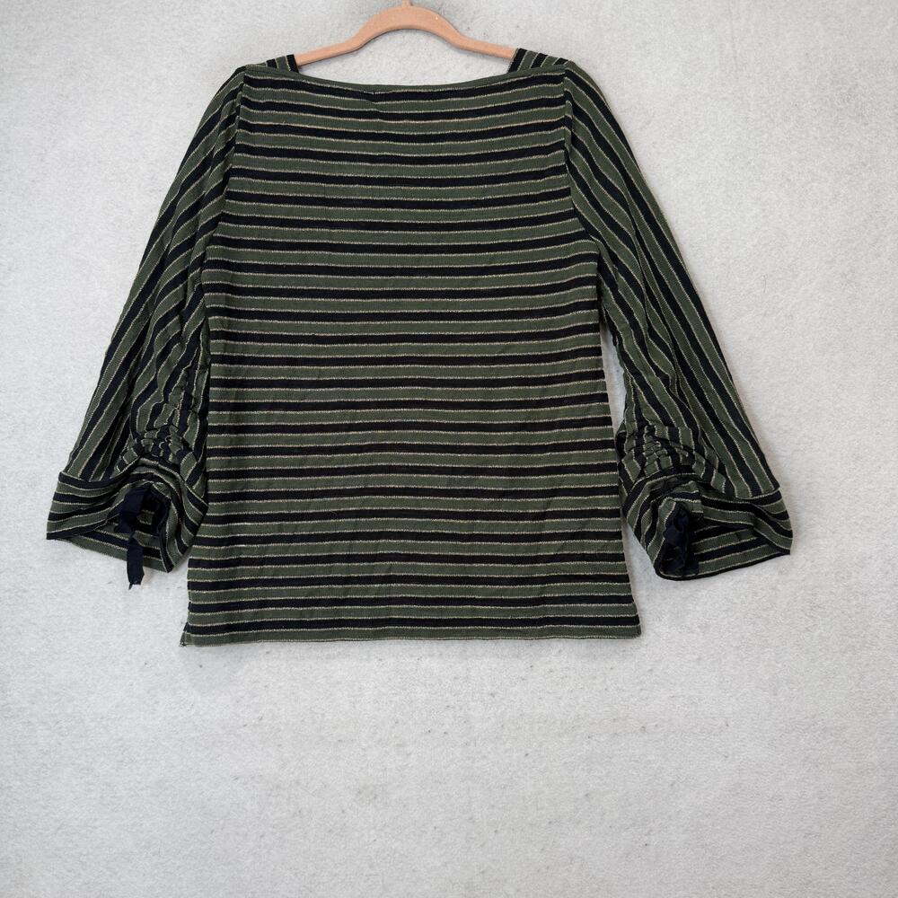 Eva Franco Blouse Womens Medium Green Stripe Square Neck 3/4 Bell Sleeve Knit - Picture 5 of 8